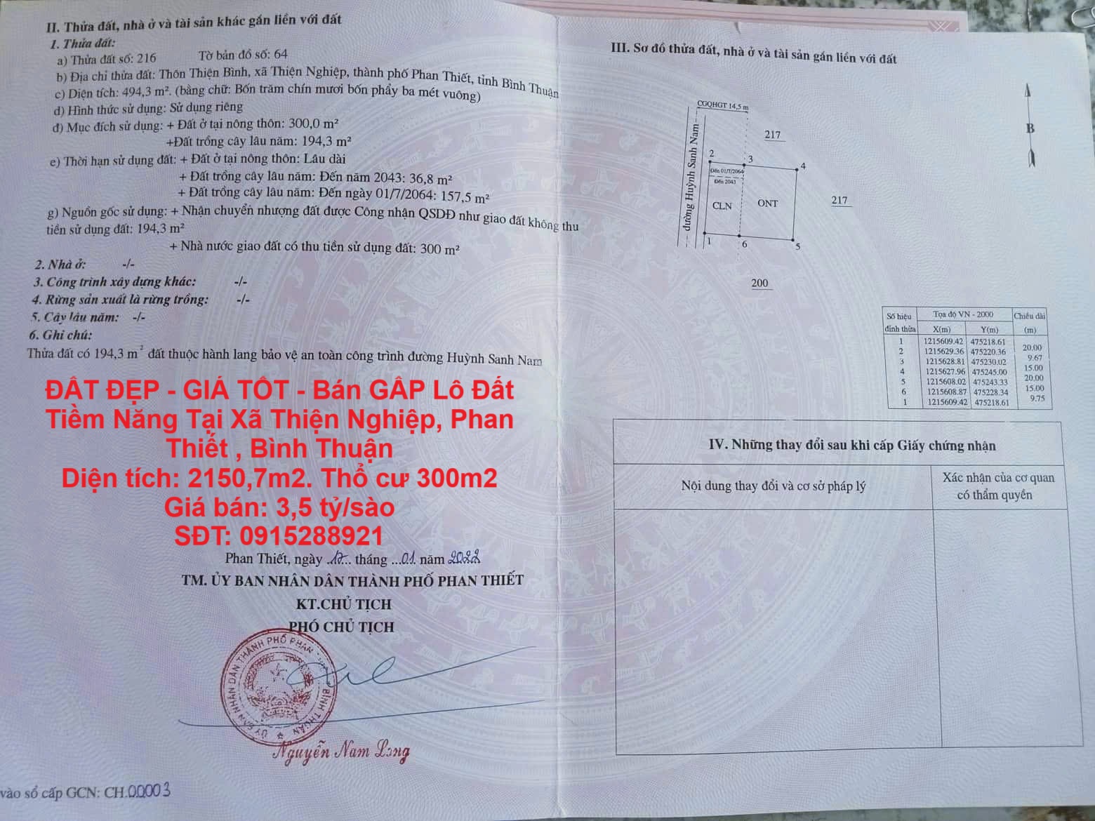 ĐẤT ĐẸP - GIÁ TỐT - Bán GẤP Lô Đất Tiềm Năng Tại Xã Thiện Nghiệp, Phan Thiết , Bình Thuận - Ảnh chính